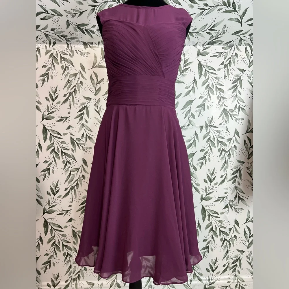 Raspberry Sz S (6) Bridesmaid Pleated Chiffon Prom Cocktail Formal Dress #9 - Picture 2 of 11